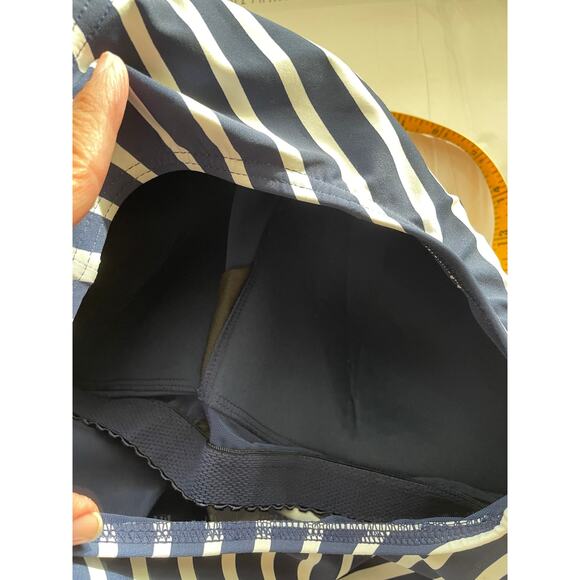 Land's End High Neck Tankini swim top UPF 50 blue striped padded bra modest 14DD - Picture 4 of 5